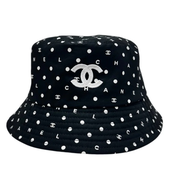 CHANEL Accessories - EUC Chanel Black and White Polka Dot Bucket Hat size small